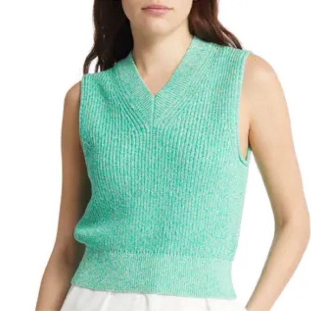 COS Green Marled Knit V Neck Pullover Sweater Vest Light Academia S
